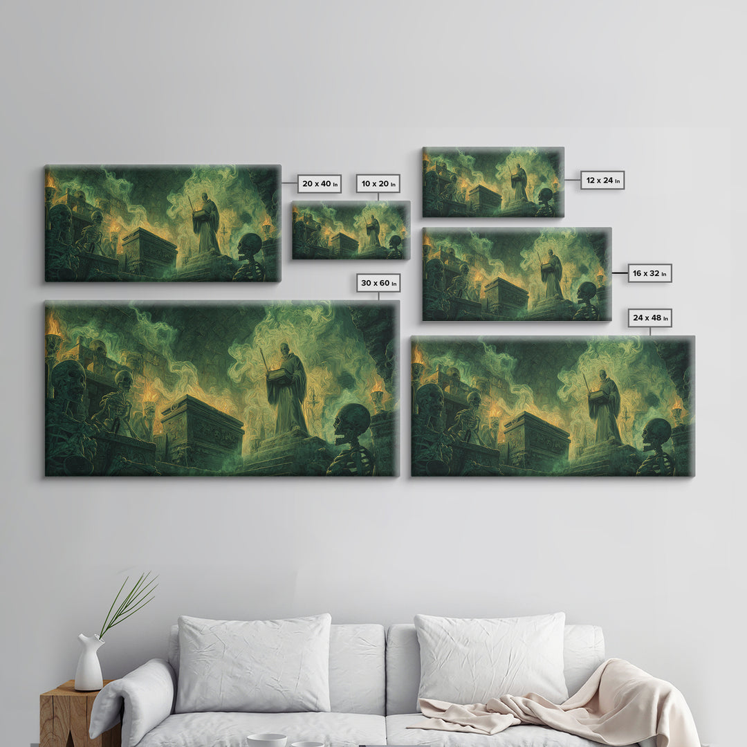 Green Necromancer Crypt Canvas Print, Skeleton Ritual Dark Fantasy Art, Gothic Wall Art, Occult Decor, Dungeons And Dragons Gift