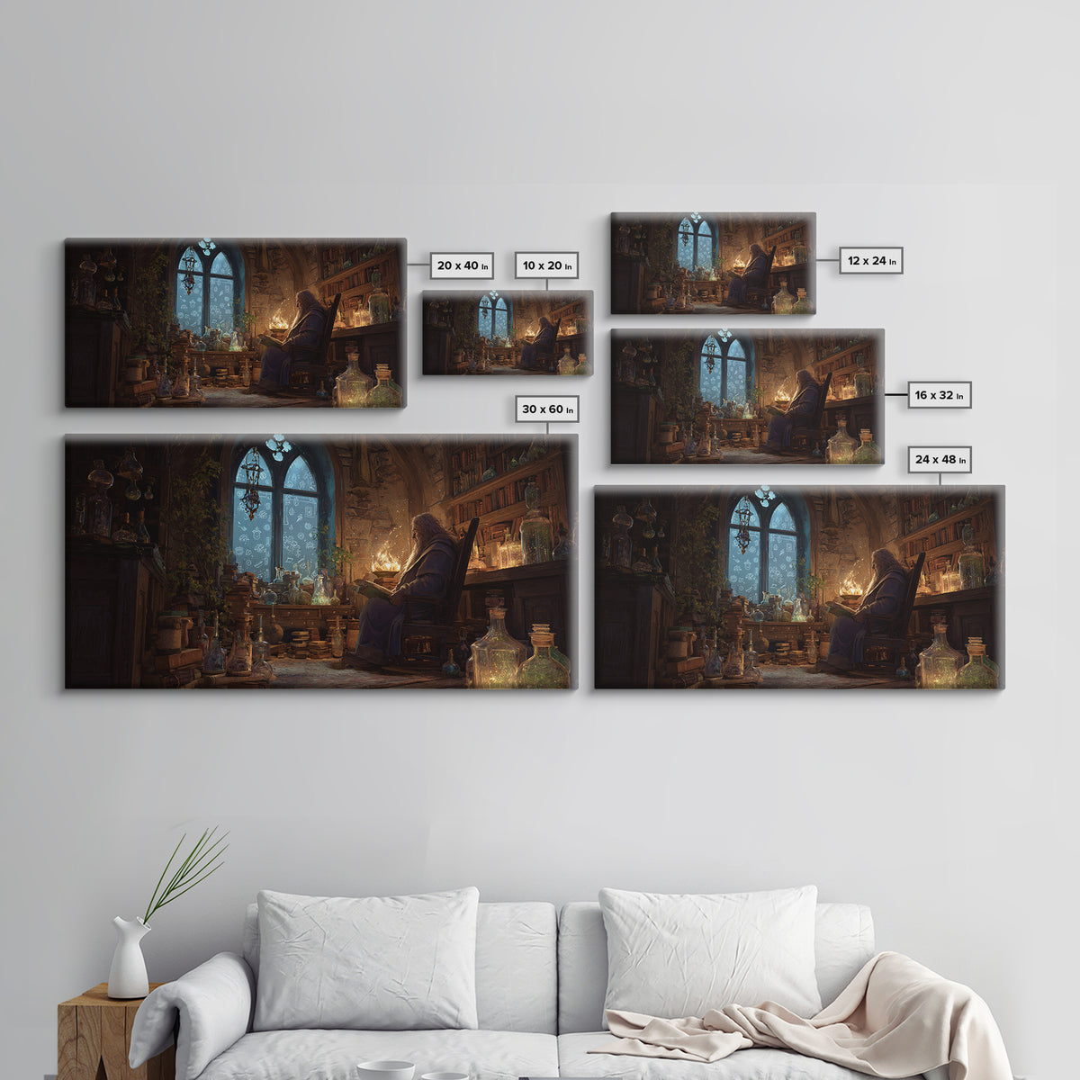 Wizard Library Wall Art, Dark Academia Fantasy Canvas Print, Magical Book Nook Decor, Cozy Reading Room Gift For Book Lover