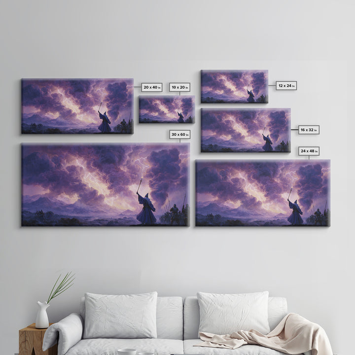 Wizard Lightning Storm Canvas Print, Epic Fantasy Wall Art, Dark Magic Battle Scene, Dramatic Landscape Decor For Game Room