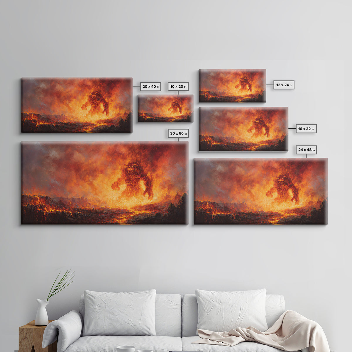 Fiery Lava Titan Fantasy Wall Art, Dark Fantasy Canvas Print, Volcanic Monster Poster, Gaming Room Decor, Gift For Him, Large Art