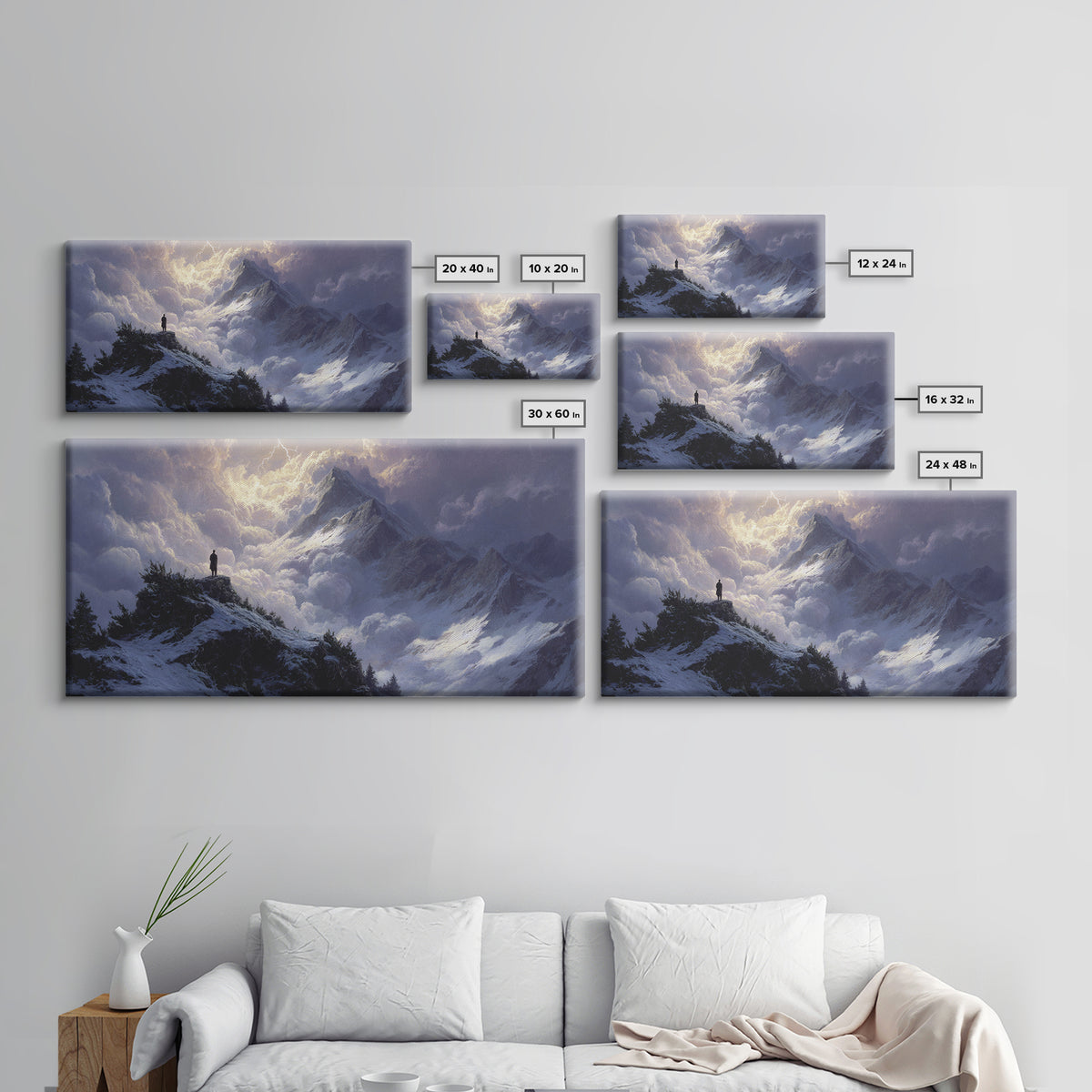 Stormy Snow Mountain Landscape Wall Art, Dramatic Alpine Canvas Print, Moody Nature Decor, Adventure Gift For Him, Living Room Decor