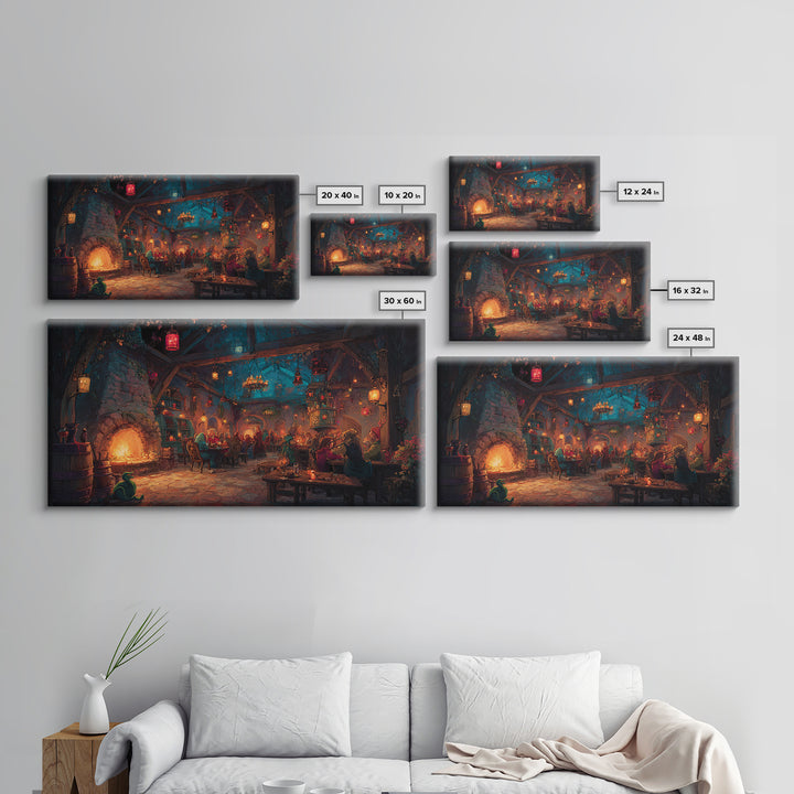 Cozy Medieval Tavern Wall Art, Fantasy Inn Canvas Print, Fireplace Pub Decor, Dungeons And Dragons Game Room Gift For Him, Man Cave Decor