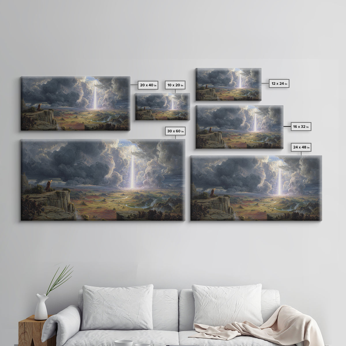 Divine Light Over Epic Battlefield Canvas Print, Fantasy Landscape Wall Art, Dark Academia Decor, Statement Artwork, Large Wall Art