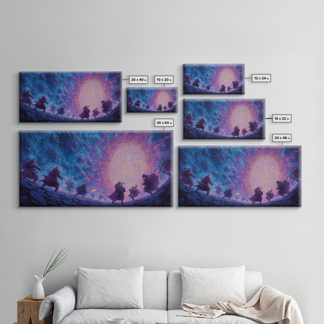 Glowing Magical Portal And Wizards Canvas Print, Dark Fantasy Wall Art For Gaming Room Decor And Mystical Statement Home Decor