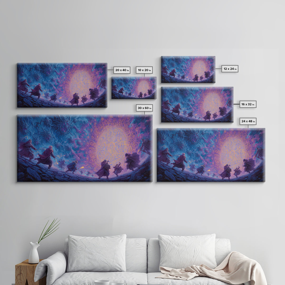 Glowing Magical Portal And Wizards Canvas Print, Dark Fantasy Wall Art For Gaming Room Decor And Mystical Statement Home Decor