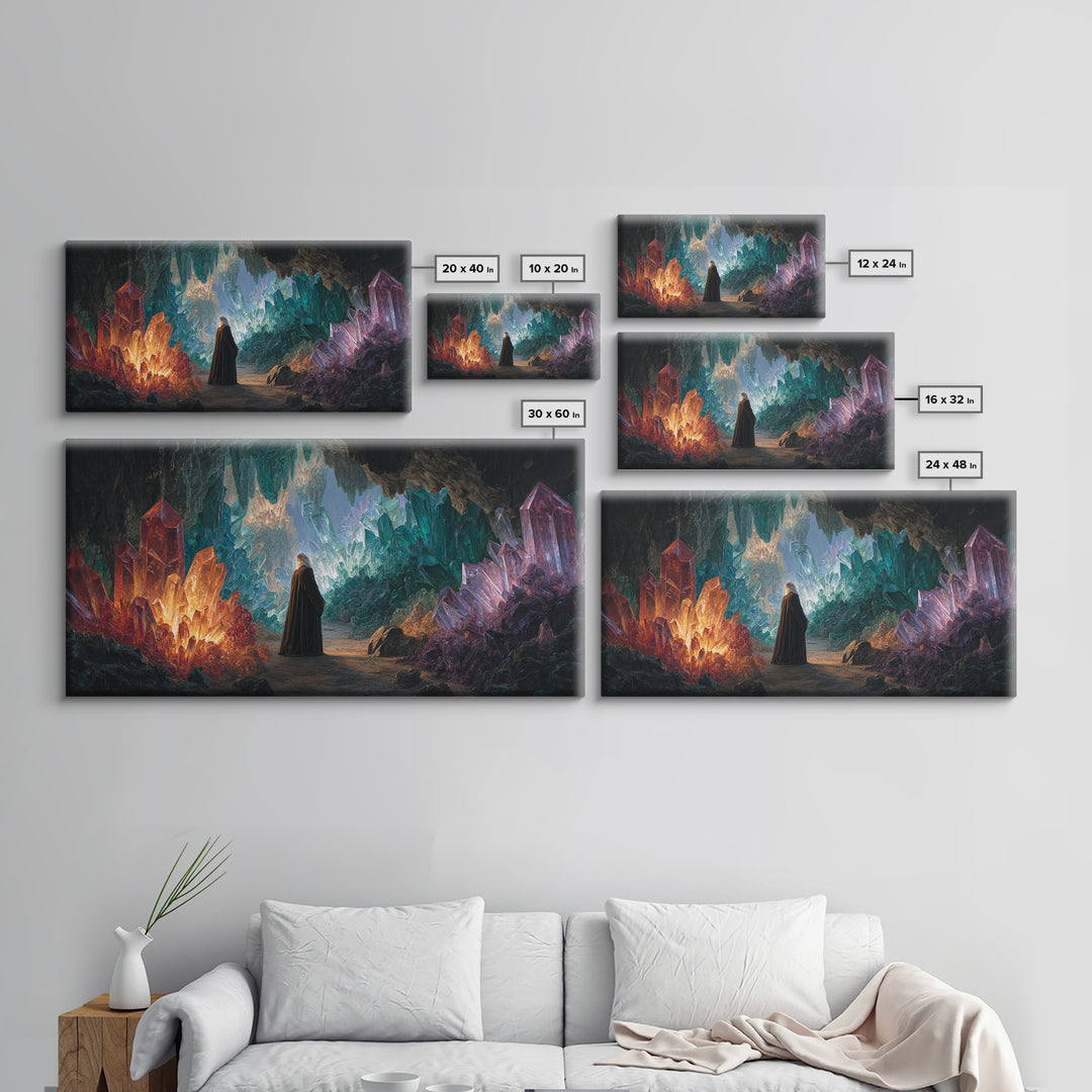 Glowing Crystal Cavern Wall Art, Fantasy Cave Canvas Print, Jewel Tone Decor, Mystical Landscape, Unique Gift For Her Decor