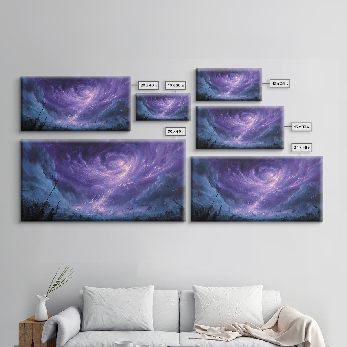 Purple Storm Vortex Canvas Print, Fantasy Sky Wall Art, Dramatic Lightning Landscape, Dark Surreal Decor, Gothic Gift For Him