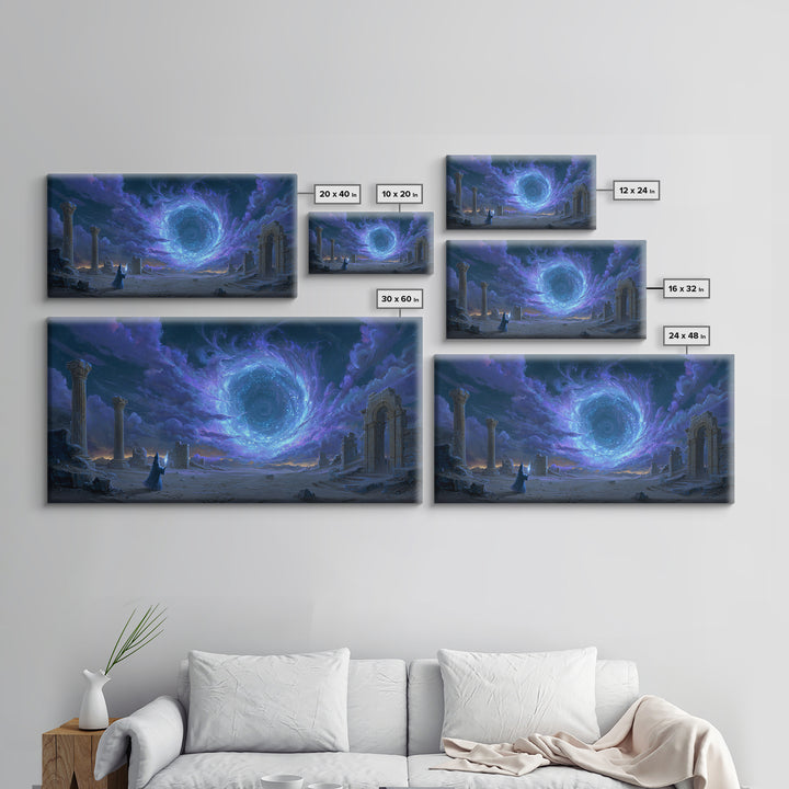 Wizard Portal Ruins Wall Art, Cosmic Vortex Fantasy Canvas, Mystical Dark Magic Decor, Surreal Landscape Art Print For Game Room
