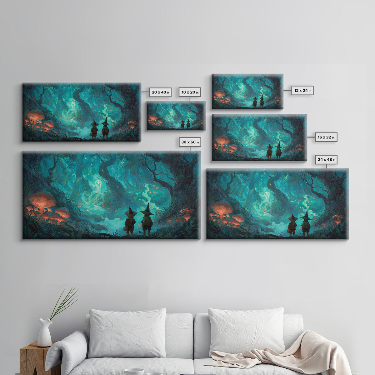 Glowing Mushroom Enchanted Forest Wall Art, Whimsical Fantasy Canvas Print, Magical Woodland Decor, Storybook Nursery Art