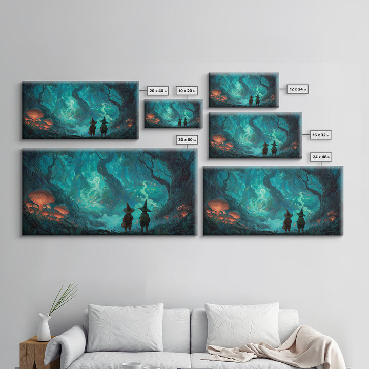 Glowing Mushroom Enchanted Forest Wall Art, Whimsical Fantasy Canvas Print, Magical Woodland Decor, Storybook Nursery Art