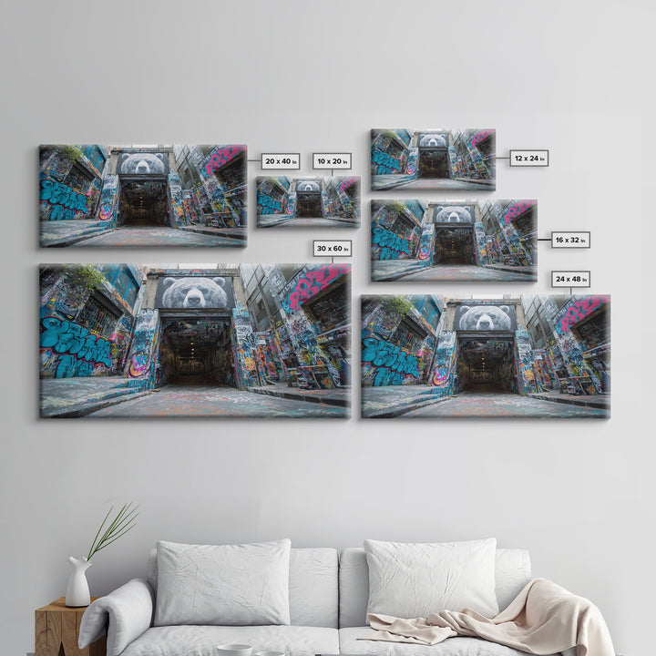 Graffiti Alley Bear Mural Wall Art, Urban Street Art Canvas Print, Bold Modern Decor For Loft, Office, Man Cave, Apartment Wall Decor