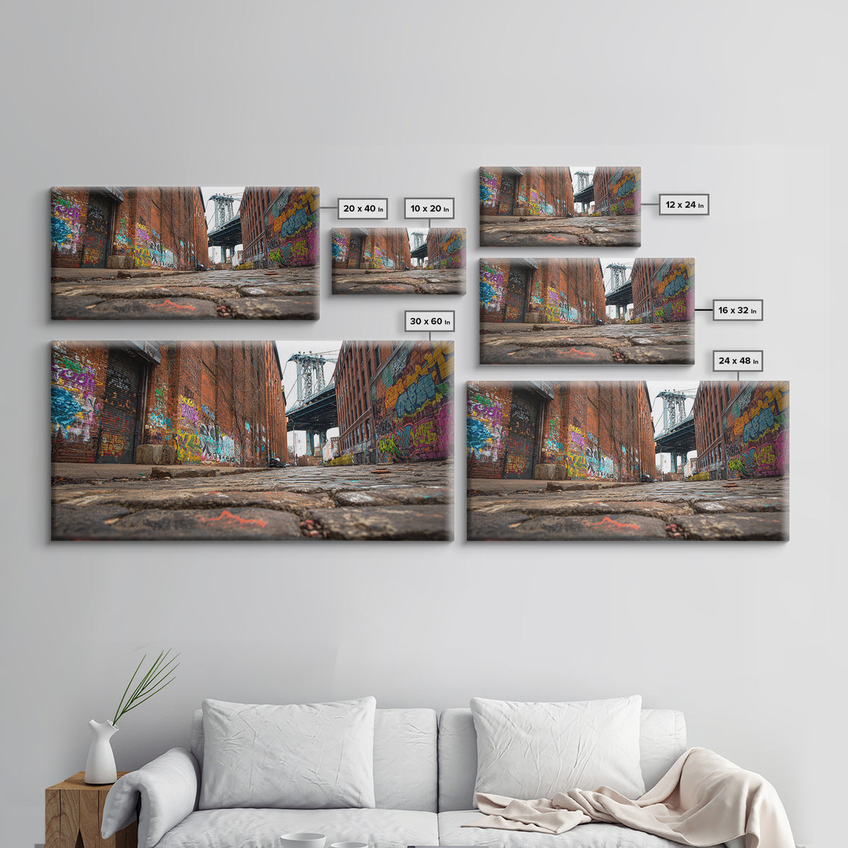 Graffiti Alley By Manhattan Bridge Wall Art, Urban Street Photography Canvas Print, Brooklyn Loft Decor, Industrial City Art