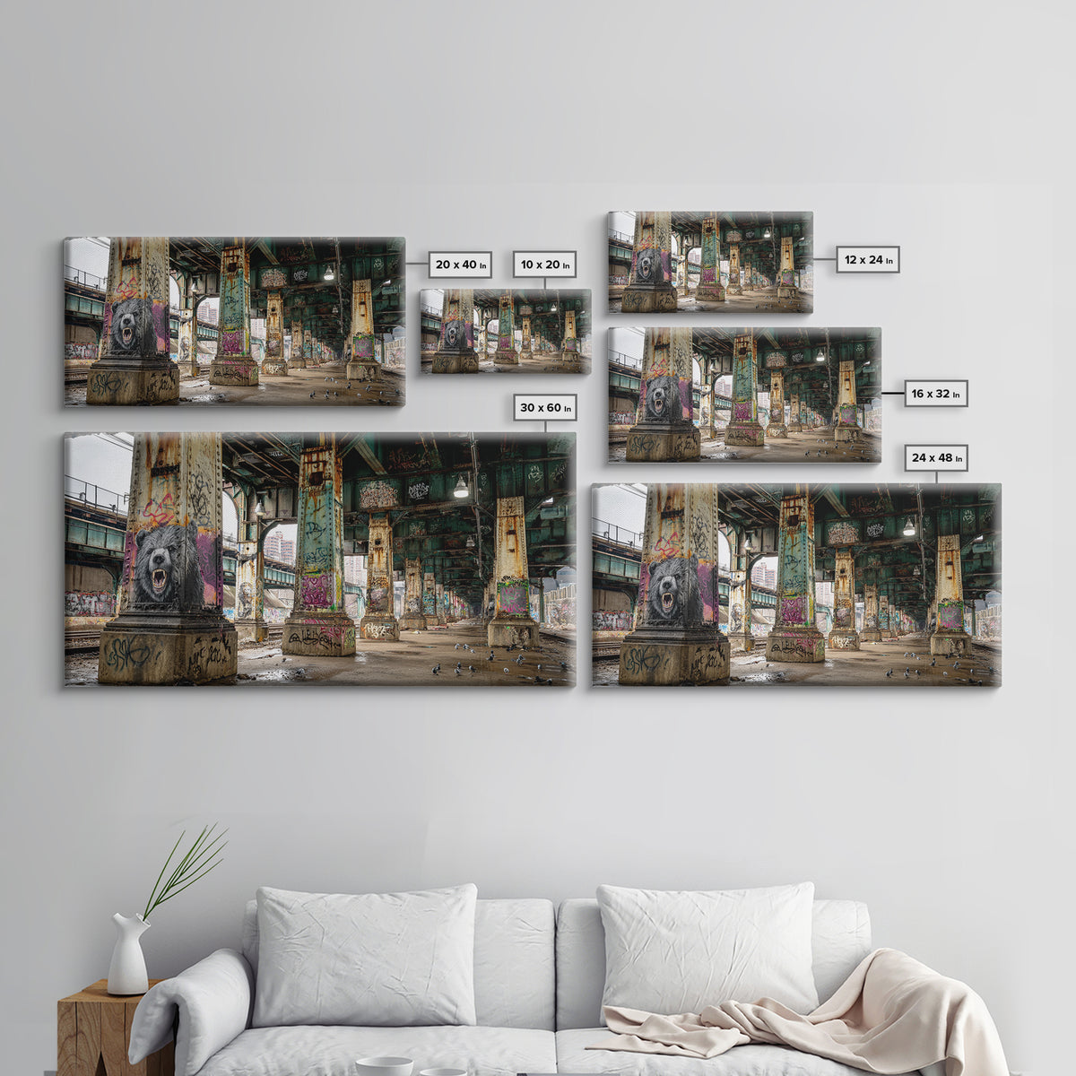 Graffiti Bear Underpass Wall Art, Urban Street Art Canvas Print, Industrial Decor, Man Cave Poster, Modern Wall Decor Print
