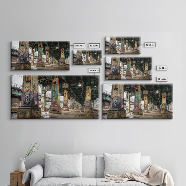 Graffiti Bear Underpass Wall Art, Urban Street Art Canvas Print, Industrial Decor, Man Cave Poster, Modern Wall Decor Print