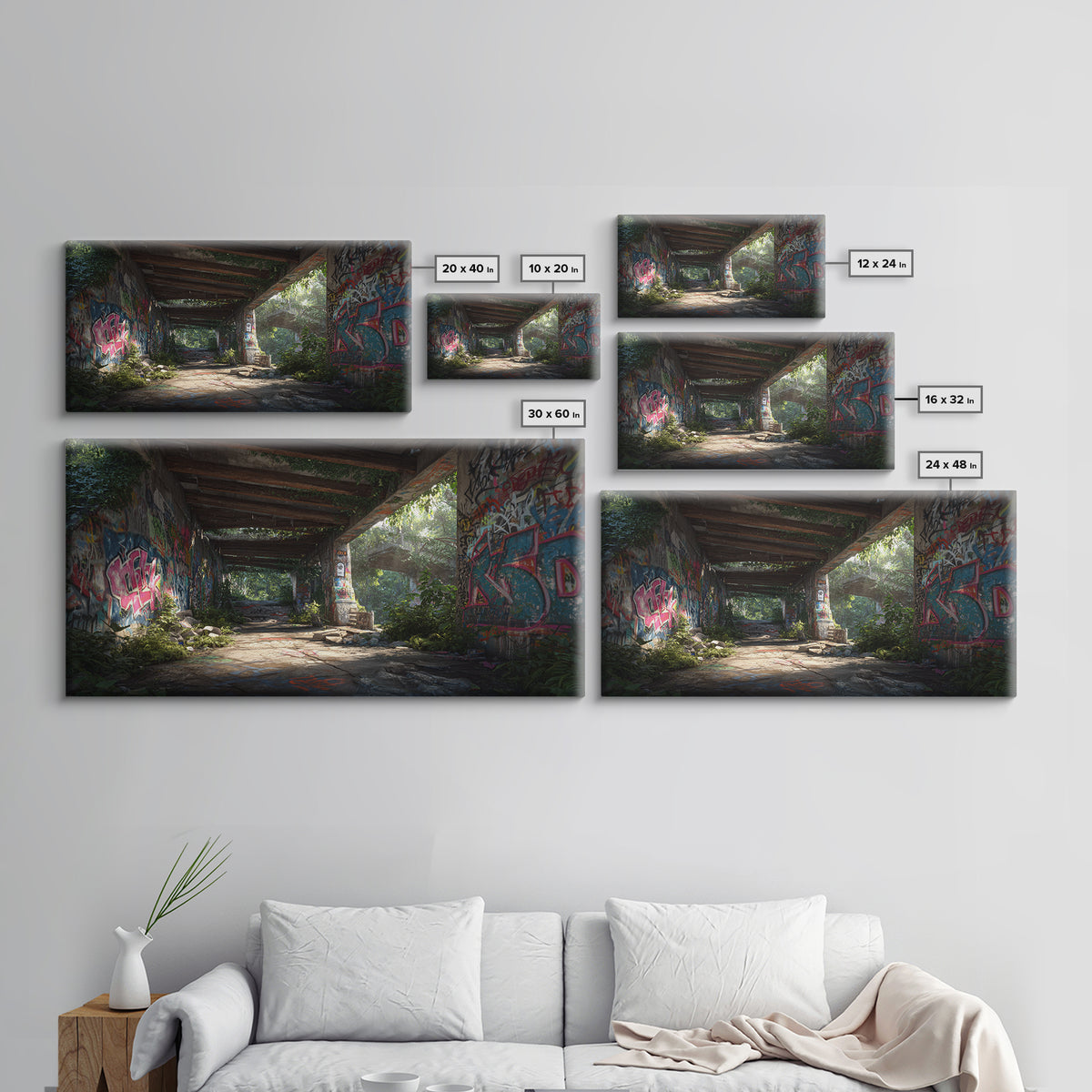 Abandoned Graffiti Underpass Wall Art, Urban Street Art Canvas Print, Industrial Decor, Edgy Office Poster Unique Gift For Him