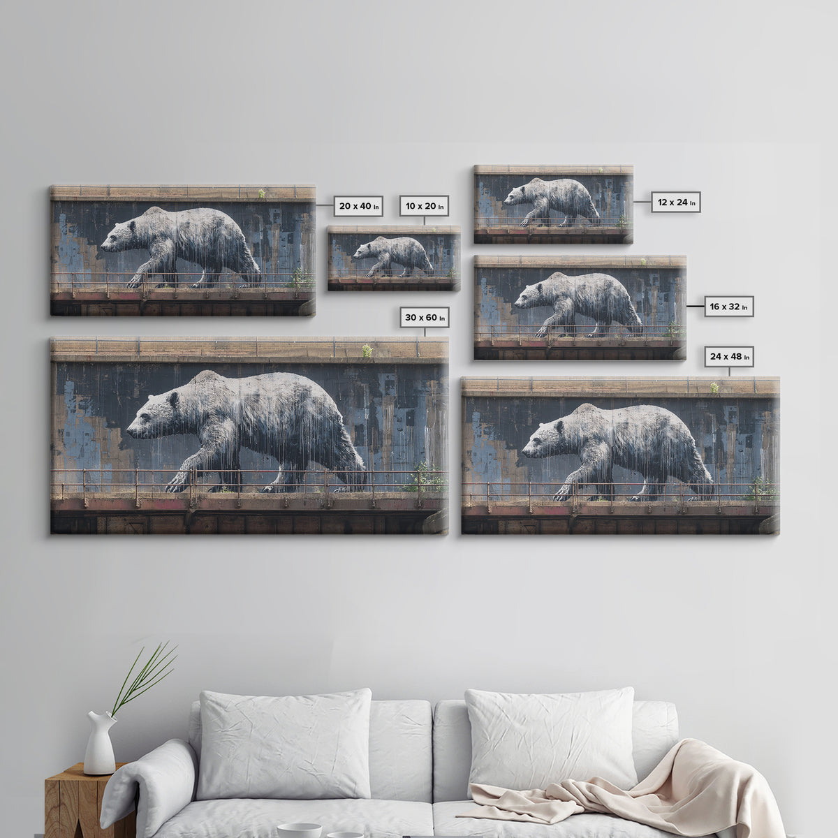 Polar Bear Graffiti On Industrial Concrete Wall Art, Urban Street Art Print, Wildlife Decor, Modern Wall Decor, Animal Lover Gift