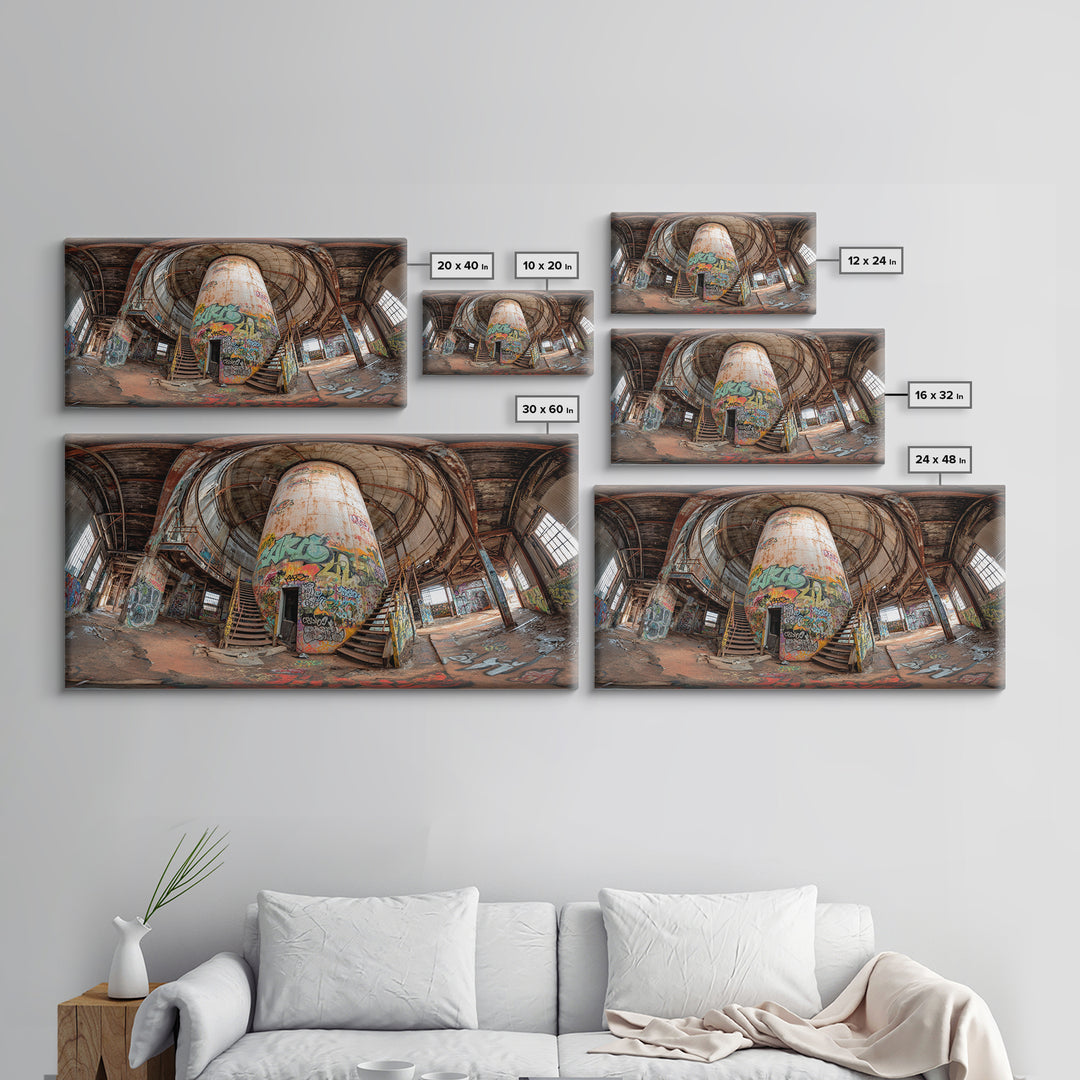 Abandoned Graffiti Silo Wall Art, Urban Industrial Interior Photograph, Street Art Decor, Modern Loft Canvas Print Gift For Home