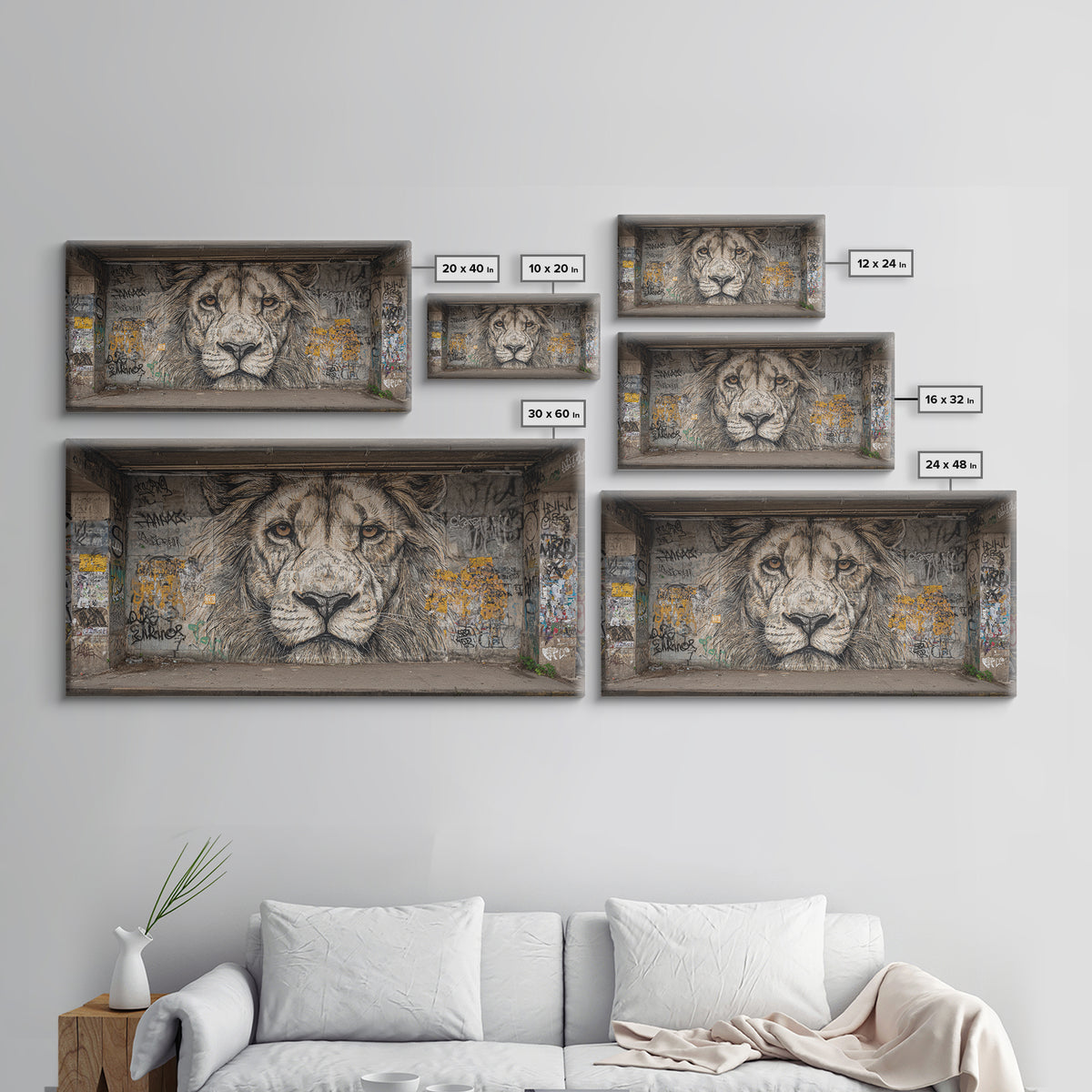 Black And White Lion Graffiti Wall Art, Urban Street Art Mural Print, Big Cat Decor, Masculine Office Decor, Gift For Him