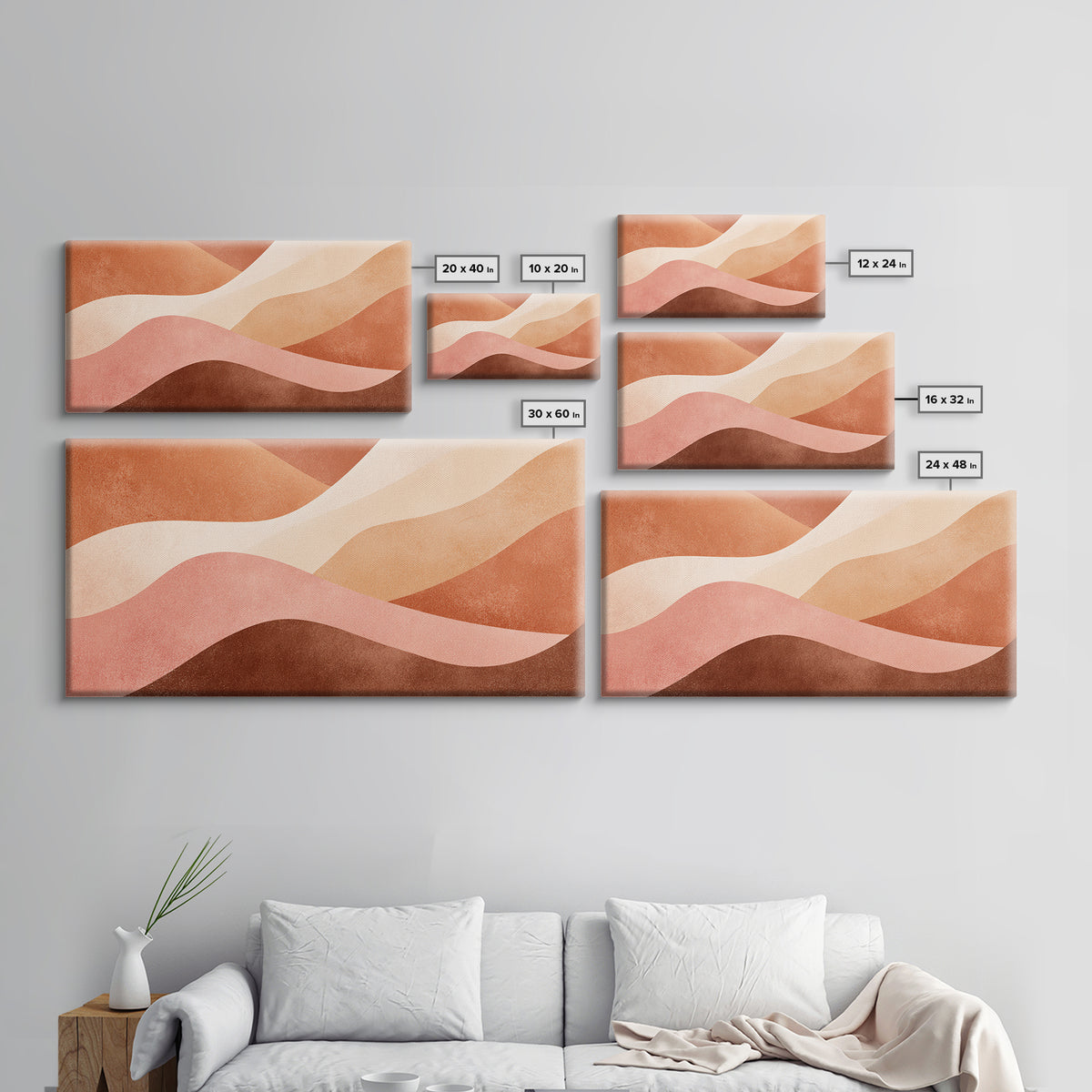Terracotta Cream Wavy Abstract Canvas Print, Earth Tone Wall Art, Modern Boho Decor, Large Horizontal Living Room Art Print