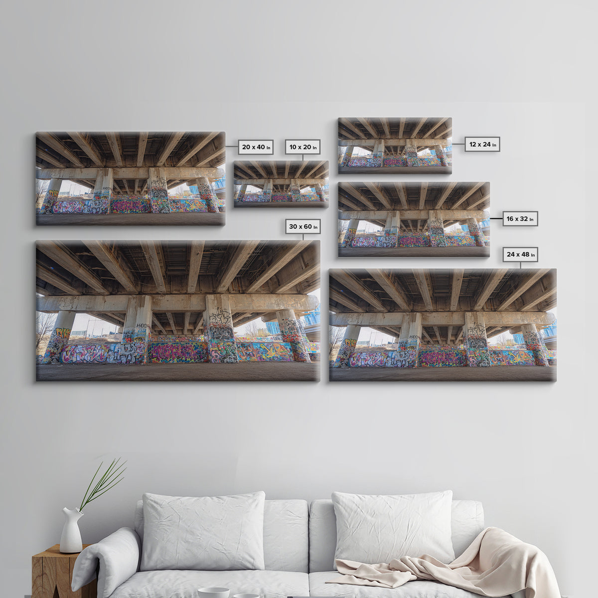 Colorful Graffiti Under Urban Bridge Wall Art, Street Art Photography Print, Modern Office Decor, Industrial City Poster