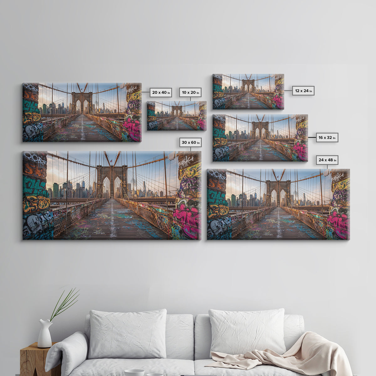 Brooklyn Bridge Graffiti Wall Art, New York City Canvas Print, Urban Street Art Decor, Industrial Loft Travel Poster Print