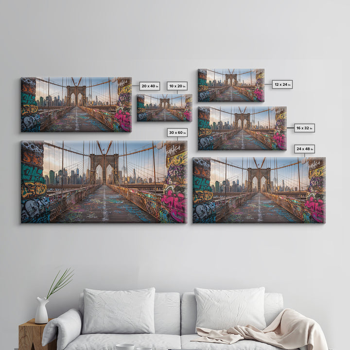 Brooklyn Bridge Graffiti Wall Art, New York City Canvas Print, Urban Street Art Decor, Industrial Loft Travel Poster Print
