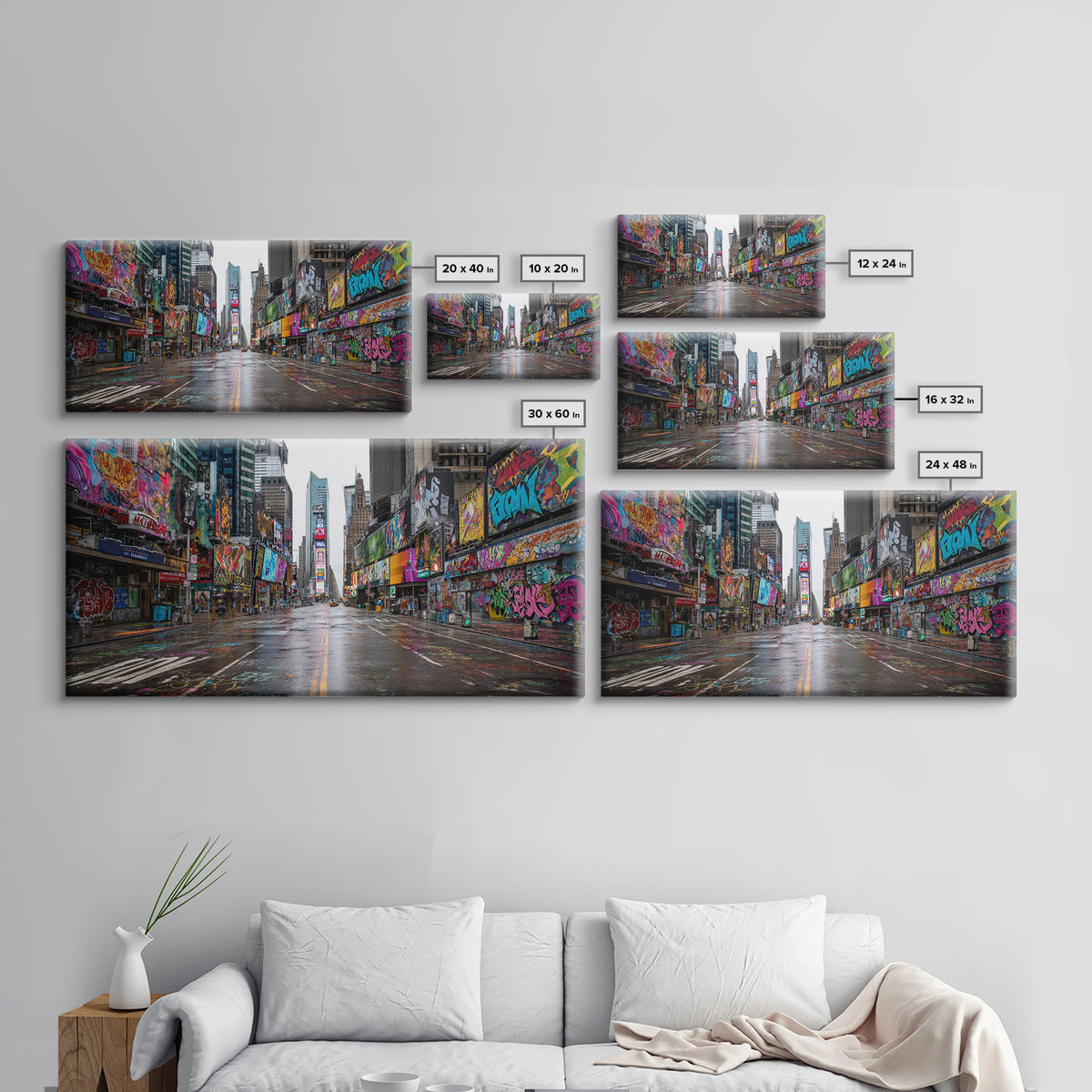 Rainy Neon Graffiti City Street Wall Art, Urban Canvas Print, New York Poster, Street Art Decor, Modern Office Decor, Gift For Him