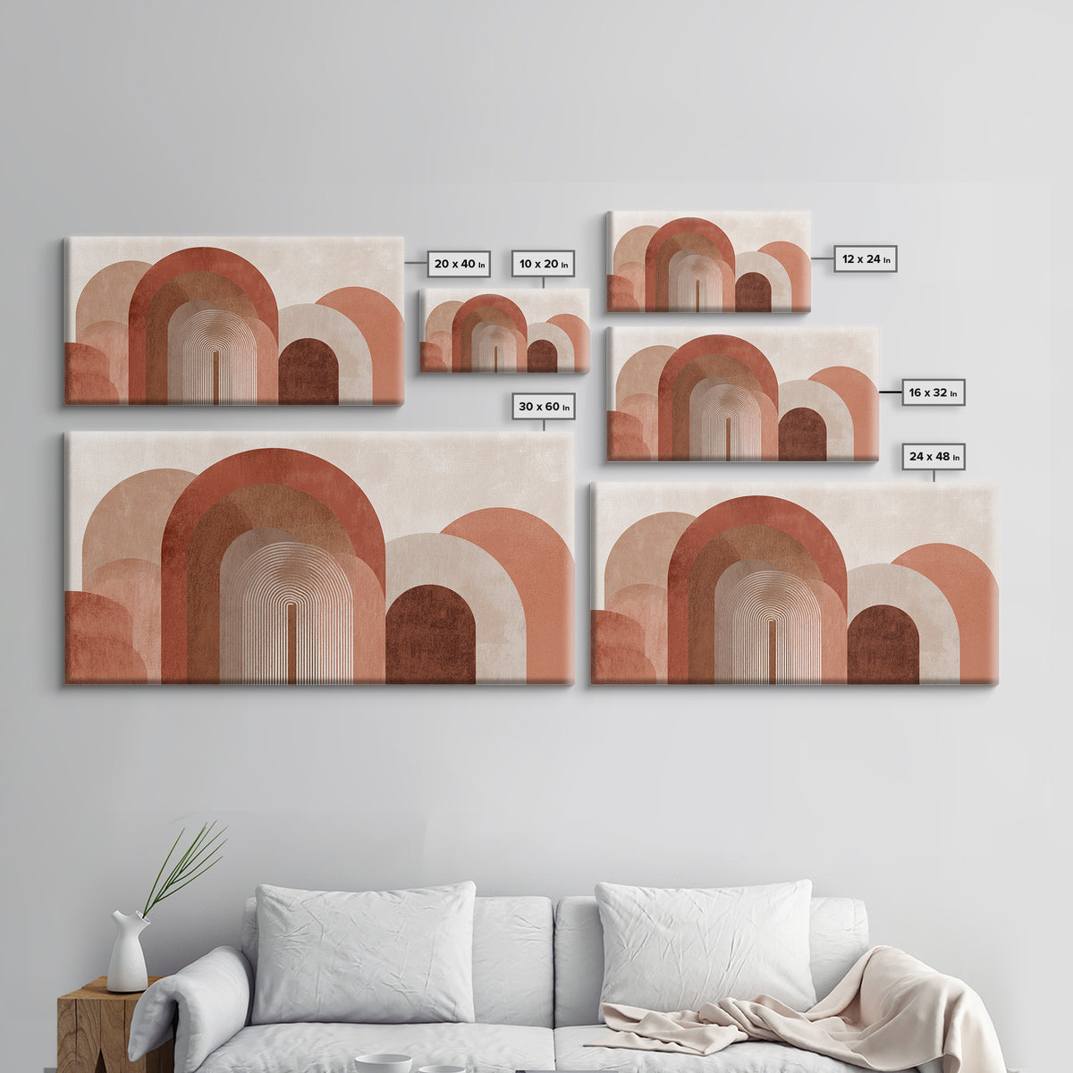 Terracotta Abstract Arches Framed Canvas Print, Mid Century Modern Wall Art, Neutral Boho Decor, Large Statement Artwork