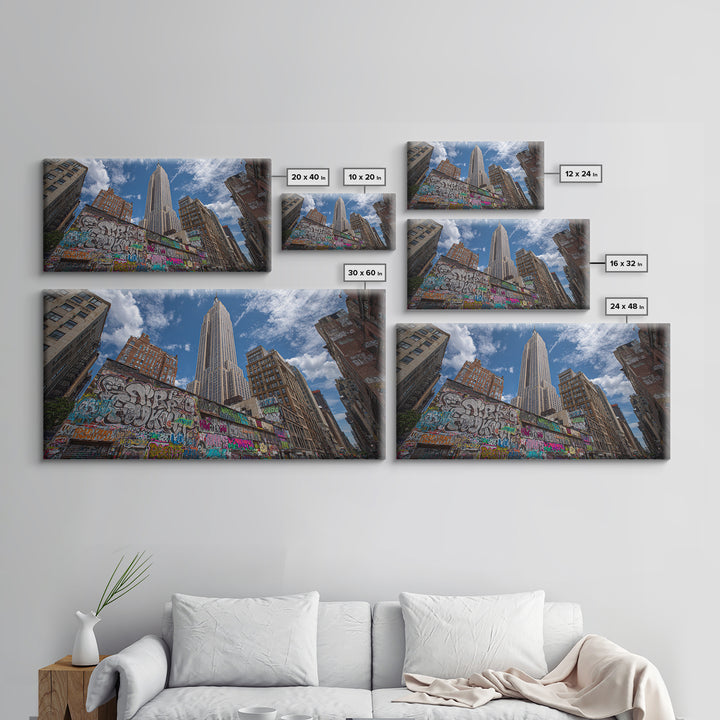 New York Graffiti Alley And Chrysler Building Wall Art, Urban Cityscape Print, NYC Travel Poster, Modern Office Decor For Loft