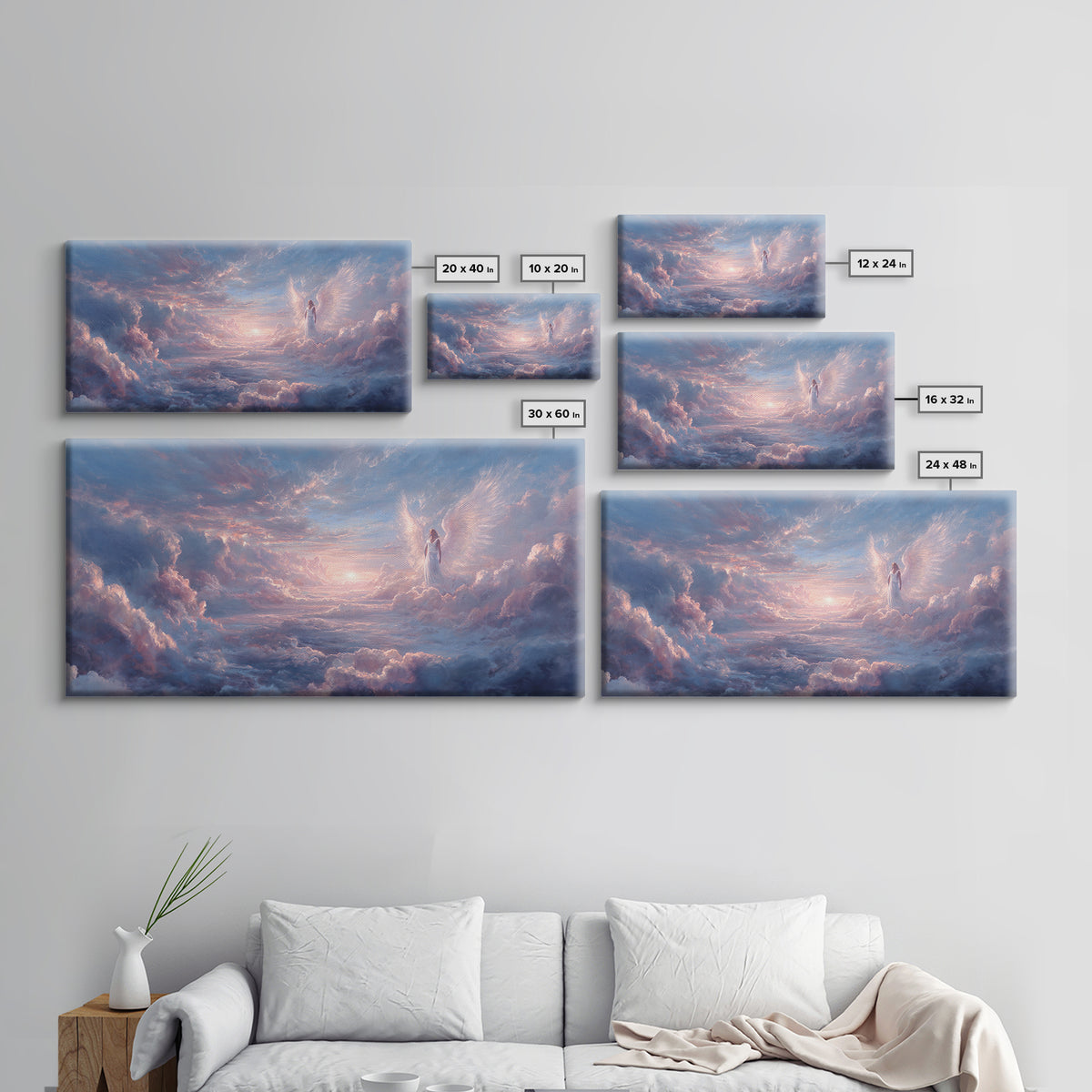 Angel In Pastel Heaven Clouds Framed Canvas Print, Dreamy Celestial Wall Art, Spiritual Sky Home Decor, Serene Gift For Her