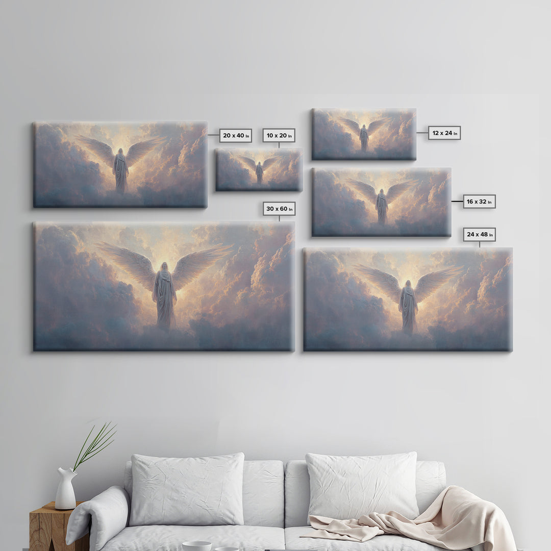 Radiant Angel In Heavenly Clouds Canvas Print, Celestial Christian Wall Art, Spiritual Home Decor, Bereavement Gift For Her