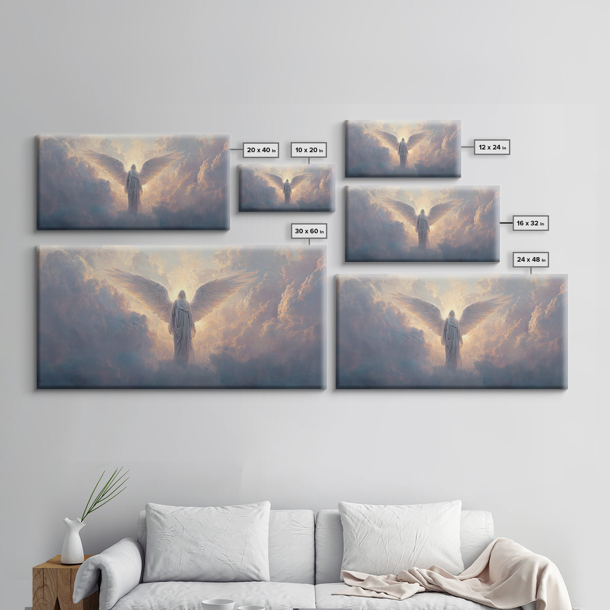 Radiant Angel In Heavenly Clouds Canvas Print, Celestial Christian Wall Art, Spiritual Home Decor, Bereavement Gift For Her