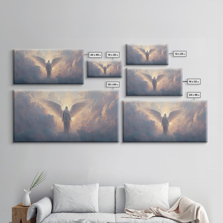 Radiant Angel In Heavenly Clouds Canvas Print, Celestial Christian Wall Art, Spiritual Home Decor, Bereavement Gift For Her