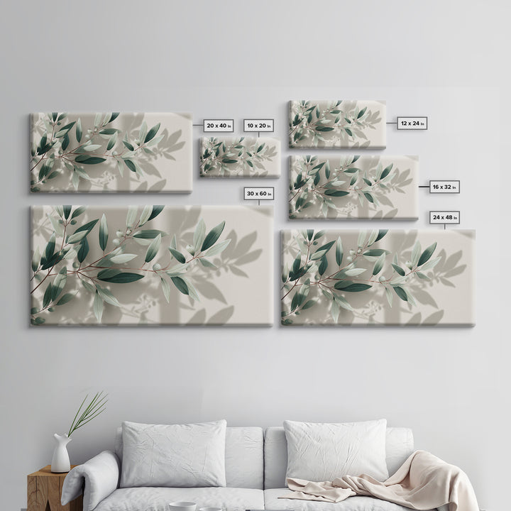 Olive Branch Botanical Canvas Print, Sage Green Wall Art, Minimalist Nature Decor, Calming Japandi Living Room Framed Art