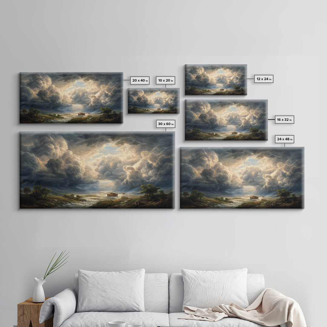 Storm Clouds Over Flooded Valley Canvas Print, Dramatic Landscape Art, Moody Wall Decor, Biblical Nature Home Decor, Housewarming Gift