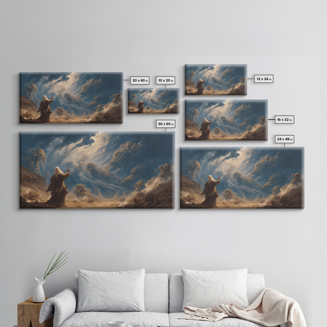 Mystic Prophet Storm Spirits Wall Art, Dark Fantasy Canvas Print, Surreal Landscape, Dramatic Office Decor, Unique Gift Idea