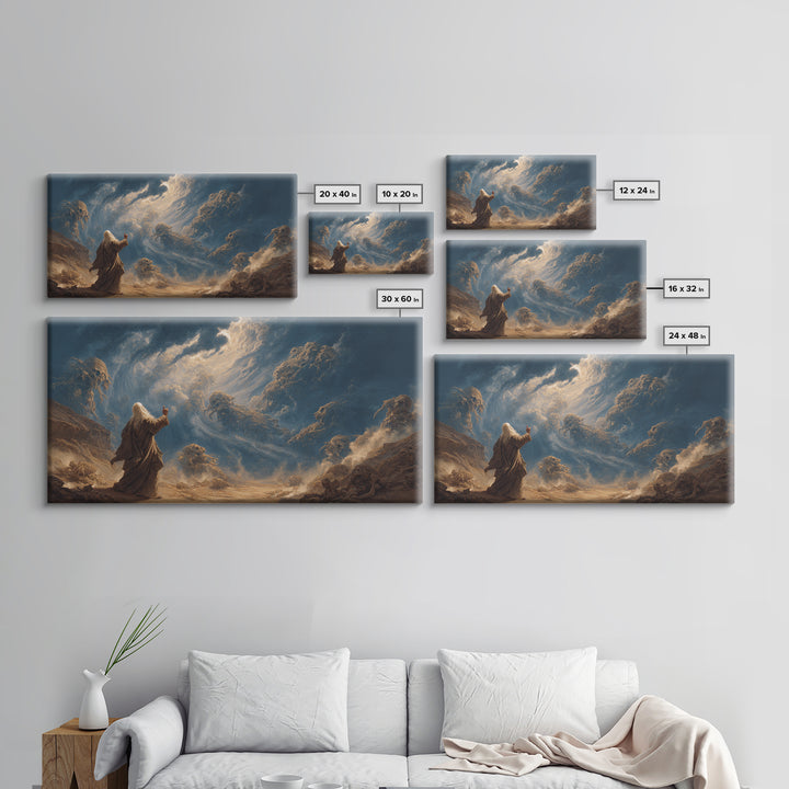 Mystic Prophet Storm Spirits Wall Art, Dark Fantasy Canvas Print, Surreal Landscape, Dramatic Office Decor, Unique Gift Idea