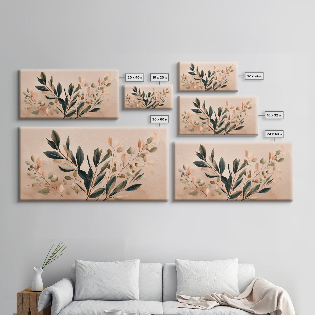 Blush Olive Branch Botanical Wall Art, Sage Green Leaves, Neutral Boho Home Decor, Living Room Wall Art, Housewarming Gift