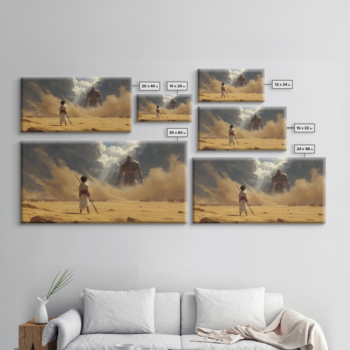 Young Warrior Facing Desert Giant Wall Art, Epic Biblical Fantasy Canvas Print, Courage Painting For Boys Room And Office Decor