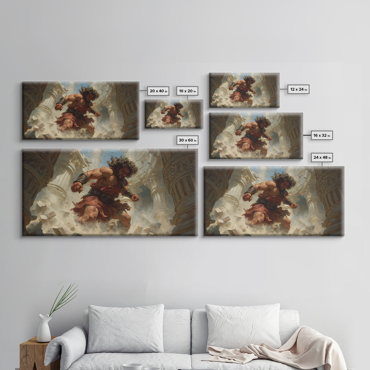 Raging Titan Among Ruined Columns Framed Canvas Print, Mythological Art, Greek Fantasy Wall Art, Dramatic Home Decor, Statement Artwork