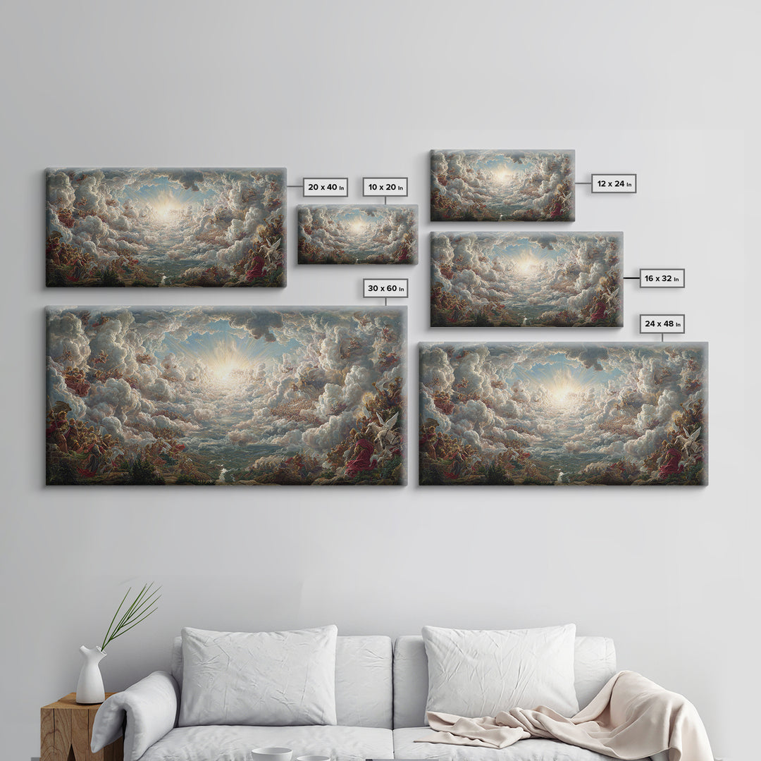 Heavenly Cloud Battle With Angels Framed Canvas Print, Baroque Mythological Wall Art, Renaissance Decor, Biblical Gift Art