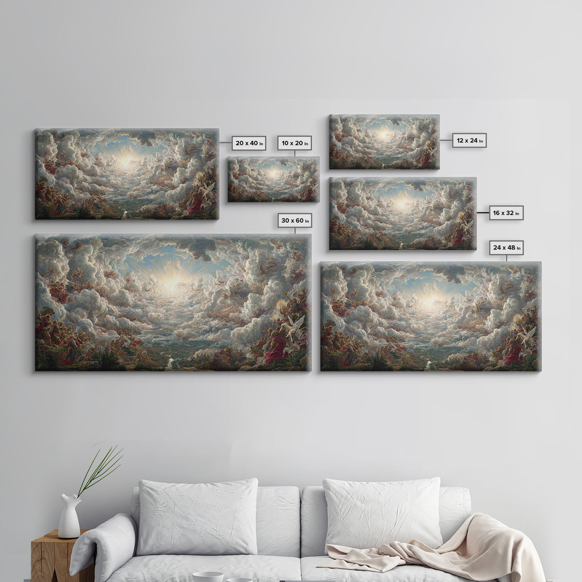 Heavenly Cloud Battle With Angels Framed Canvas Print, Baroque Mythological Wall Art, Renaissance Decor, Biblical Gift Art