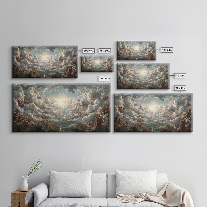 Heavenly Cloud Battle With Angels Framed Canvas Print, Baroque Mythological Wall Art, Renaissance Decor, Biblical Gift Art