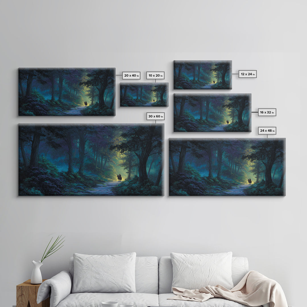 Moonlit Enchanted Forest Canvas Print, Fantasy Landscape Wall Art, Mystical Woodland Decor, Dark Fairy Tale Art Print Gift
