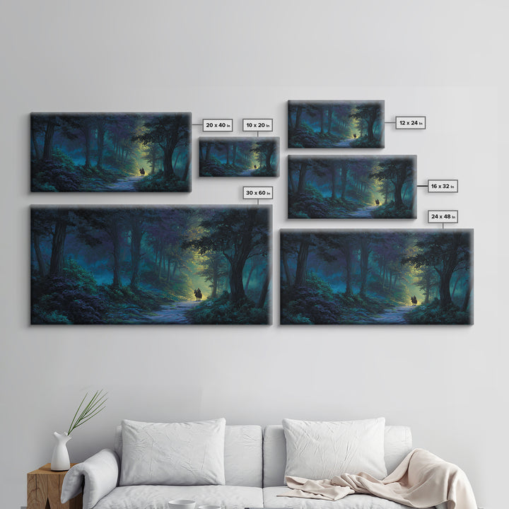 Moonlit Enchanted Forest Canvas Print, Fantasy Landscape Wall Art, Mystical Woodland Decor, Dark Fairy Tale Art Print Gift