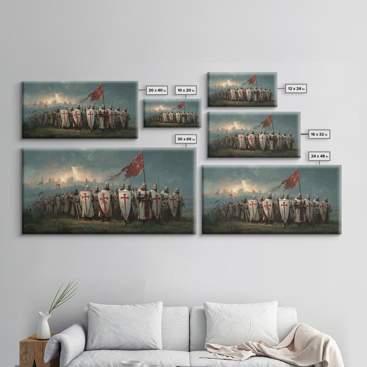 Medieval Knights Templar Army Wall Art, Crusader Framed Canvas Print, Historical Painting, Man Cave Decor, Unique Gift For Him