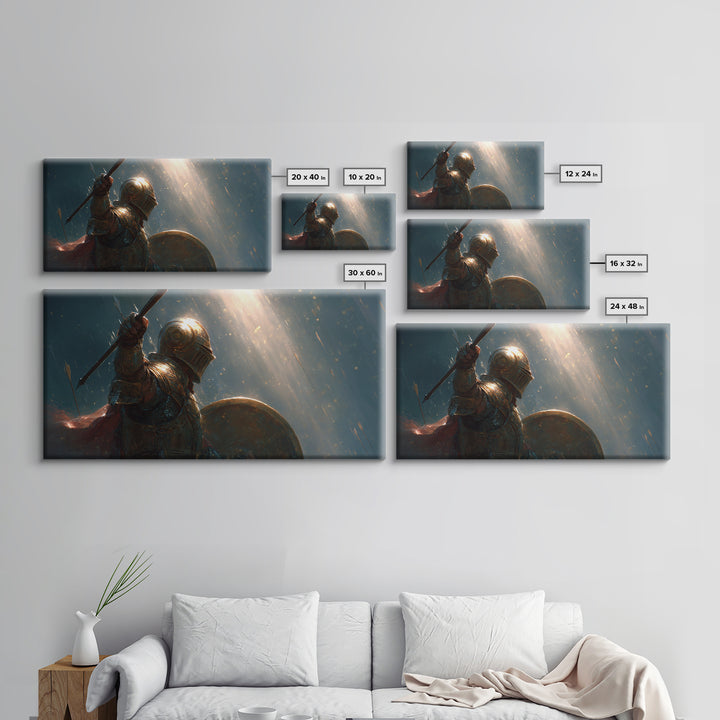 Armored Knight In Rain With Spear Wall Art, Medieval Fantasy Canvas Print, Dark Warrior Decor, Epic Gothic Artwork Gift Idea