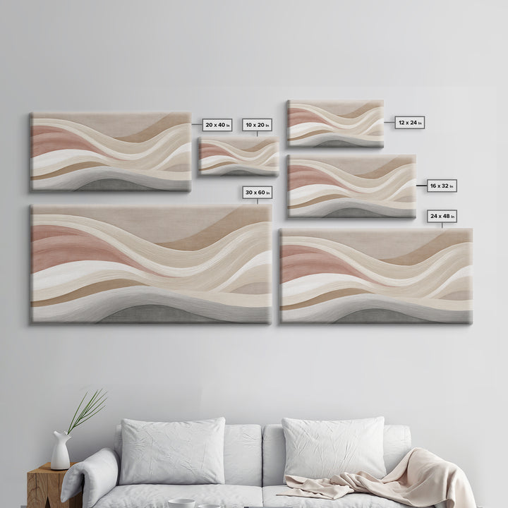 Neutral Wavy Abstract Wall Art, Terracotta Taupe Lines, Minimalist Canvas Print, Modern Living Room Decor, Above Sofa Art