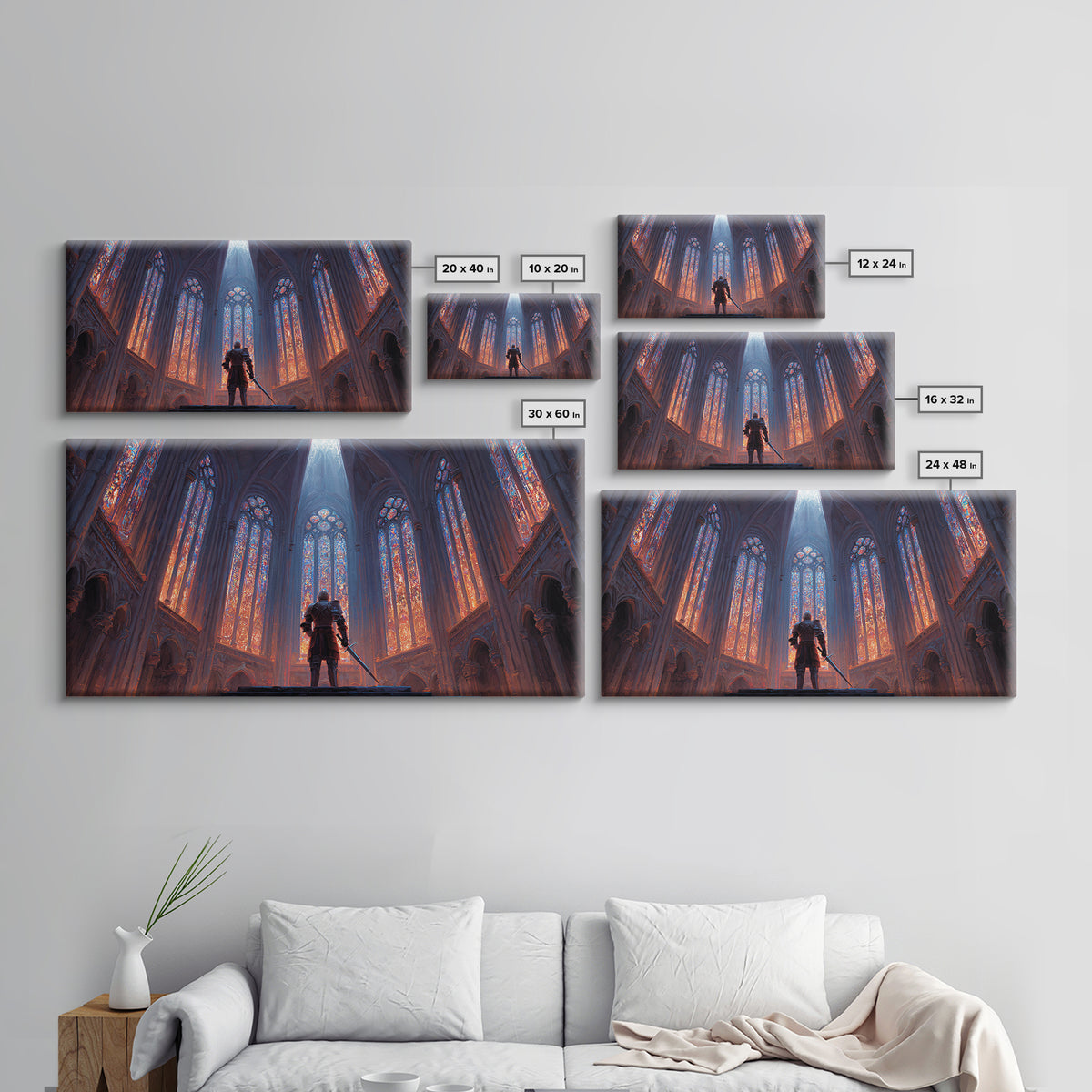 Gothic Cathedral Knight Wall Art, Stained Glass Framed Canvas Print, Medieval Fantasy Decor, Dark Academia, Statement Art