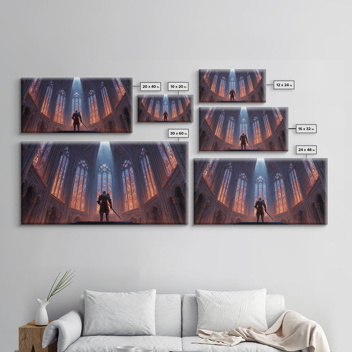 Gothic Cathedral Knight Wall Art, Stained Glass Framed Canvas Print, Medieval Fantasy Decor, Dark Academia, Statement Art